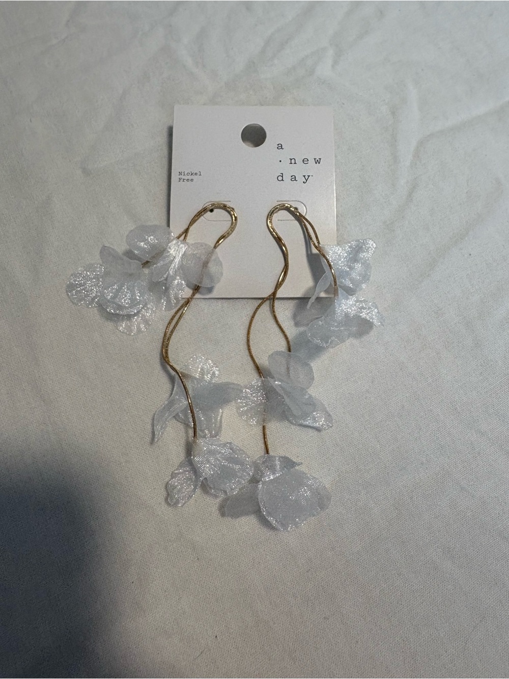 a new day Gold-Trim White Petal Drop Earrings